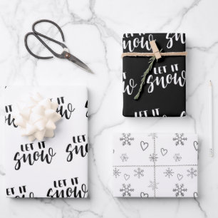 Handgeschriebener Lass es Schneeflocken Schwarze u Geschenkpapier Set