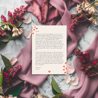 Handgeschriebener Liebesbrief mit Herzen Valentins Feiertagskarte