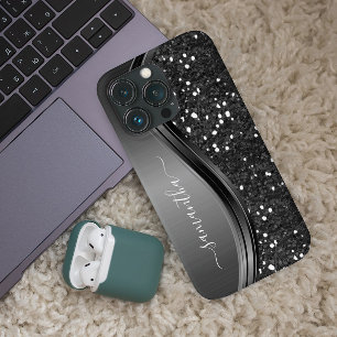 Handgeschriebener Monogram Elegant Black Metal Gli Case-Mate iPhone Hülle