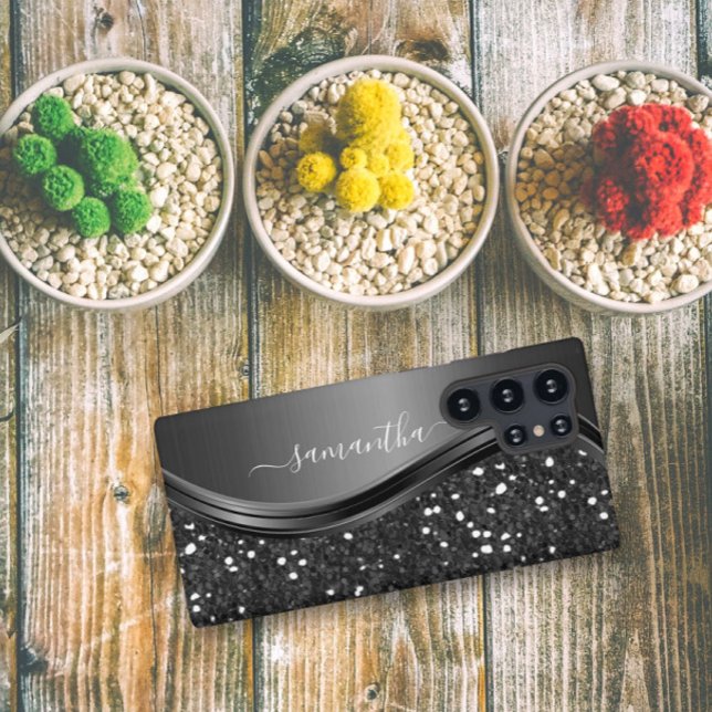 Handgeschriebener Monogram Elegant Black Metal Gli Samsung Galaxy Hülle (Von Creator hochgeladen)