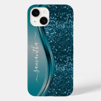 Handgeschriebener Name Aquamarin Blue Metal Glitze
