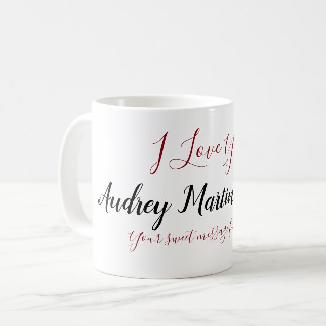 Handgeschriebener Name, benutzerdefinierte Meldung Kaffeetasse (Vorderseite Links)