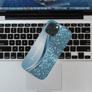Handgeschriebener Name Blue Metal Glitzer Look 13 Case-Mate iPhone 14 Plus Hülle