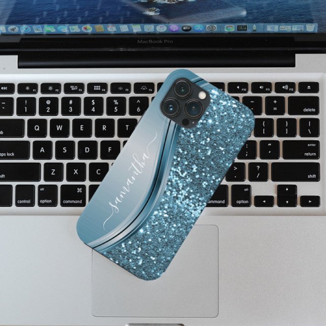 Handgeschriebener Name Blue Metal Glitzer Look 13 Case-Mate iPhone Hülle (Von Creator hochgeladen)