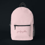 Handgeschriebener Name Blush Pink Solid Color Femi Bedruckter Rucksack<br><div class="desc">Individuell modische Elegante Moderne Niedliche Vorlage Hochladen Bild-Foto-Bild oder Business-Logo Hinzufügen handgeschriebenen Skriptnamen oder Text rot Rosa Solid Color Zubehör / Taschen & Wallets / Backpack.</div>