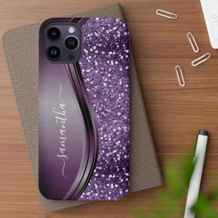 Handgeschriebener Name Glam Lila Metall Glitter iPhone 12 Hülle