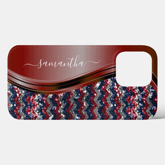 Handgeschriebener Name Glam Rot-Blau-Glitzer Case-Mate iPhone Hülle (Rückseite (Horizontal))