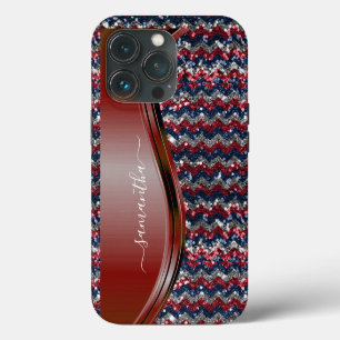 Handgeschriebener Name Glam Rot weiß blau Glitter iPhone 13 Pro Hülle