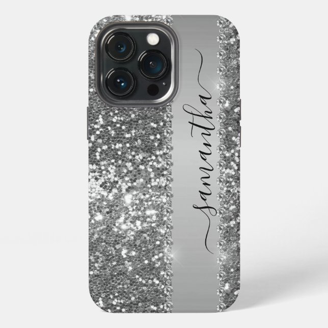 Handgeschriebener Name Graphit Diamant Glitter Loo iPhone Hülle (Hinten)