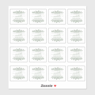 Handgeschriebener Name Grüne botanische Handarbeit Aufkleber