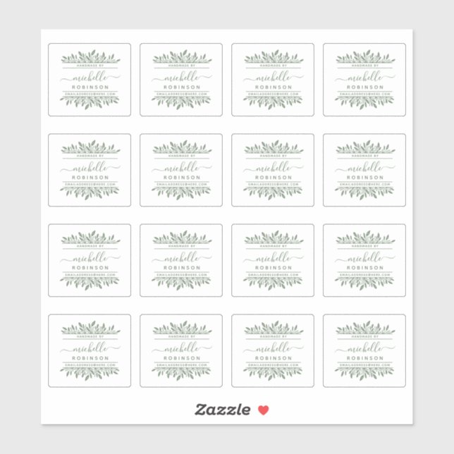 Handgeschriebener Name Grüne botanische Handarbeit Aufkleber (Blatt)