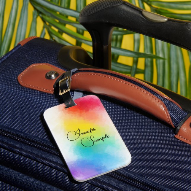 Handgeschriebener Name Moderne Trendy Rainbow Colo Gepäckanhänger (Vorderseite Insitu 1)