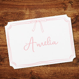 Handgeschriebener Name Pink Bow Ästhetische Anmerk Einladung