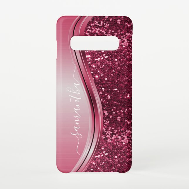 Handgeschriebener Name Pink Girly Metal Glitzer s1 Samsung Galaxy Hülle (Rückseite)