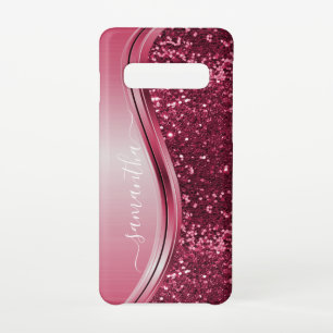 Handgeschriebener Name Pink Girly Metall Glitter s Samsung Galaxy S10 Hülle