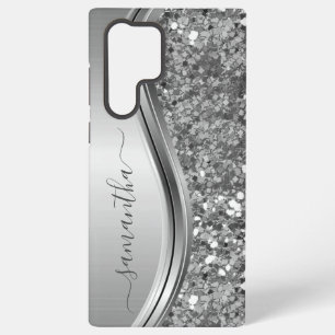 Handgeschriebener Name Silber Metall-Kunstglitter Samsung Galaxy Hülle