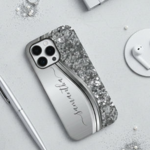 Handgeschriebener Name Silber Metall Kunststoff Gl iPhone 12 Hülle
