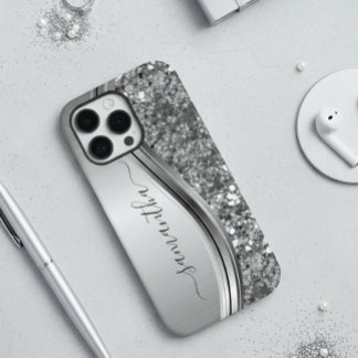 Handgeschriebener Name Silver Metal Glitzer 12 Case-Mate iPhone Hülle