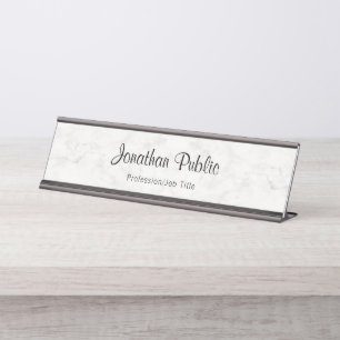 Handgeschriebener Name Skript White Marble Moderne Schreibtischnamensplakette