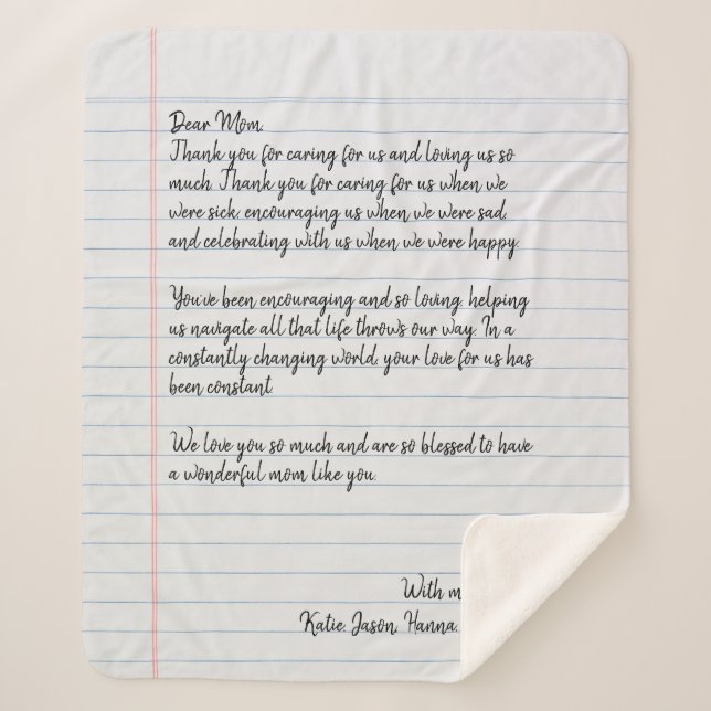 Handgeschriebener personalisierter Liebe Sherpadecke (Vorderseite)