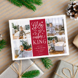 handgeschriebener Ruhm | Weihnachtsfoto-Collage Ca Feiertagskarte<br><div class="desc">Die moderne typografische Urlaubskarte bietet vier Ihrer liebsten Fotos in quadratischer Form, wobei "Ruhm zum Neugeborenen" in der weißen handgeschriebenen Typografie auf festlichem Rot zentriert ist. Personalisieren Sie Ihre persönliche Weihnachtsbotschaft mit Ihrem Familiennamen, Ihren individuellen Namen und/oder Ihrer individuellen Weihnachtsbotschaft. Karten kehren zu einem Muster von weißem Schnee und Sternen...</div>