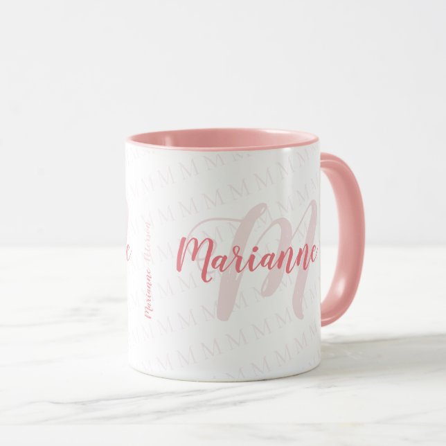 handgeschriebener Schriftart mit Monogramm Name/Mo Tasse (VorderseiteRechts)