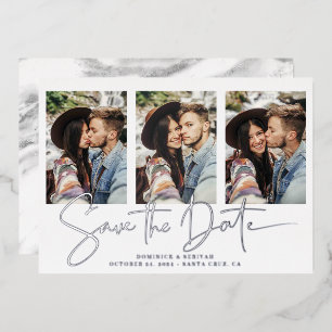 Handgeschriebener Silberstreifen-Marmor Save the D Folieneinladung