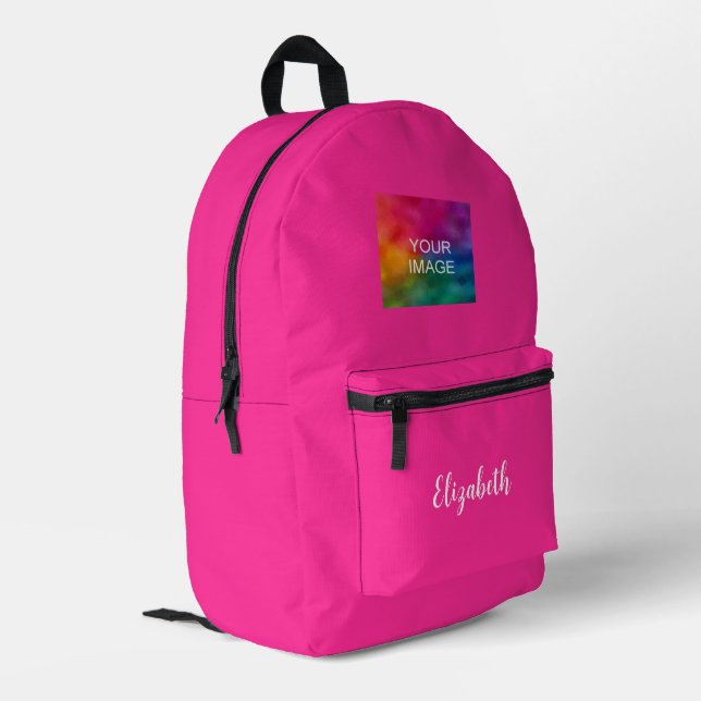 Handgeschriebener Skriptname Pink Solid Color Nied Bedruckter Rucksack (Rückseitige Ecke links)
