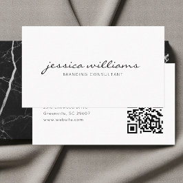 Handgeschriebener weißer minimalistischer QR-Code Visitenkarte