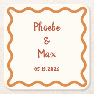 Handgeschriebener Whimsical Wavy Border 70er Weddi Rechteckiger Pappuntersetzer