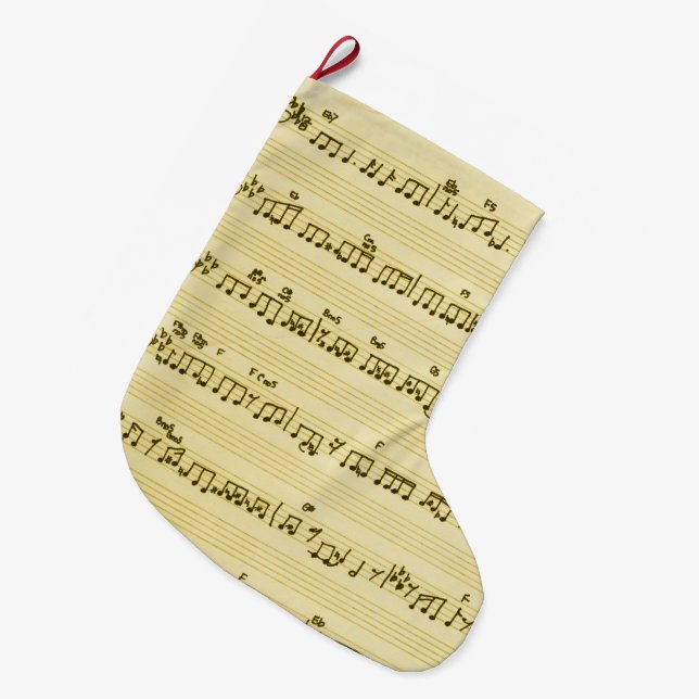 Handgeschriebenes Blatt Musik Song Notes Antique I Großer Weihnachtsstrumpf (Vorderansicht (hängend))