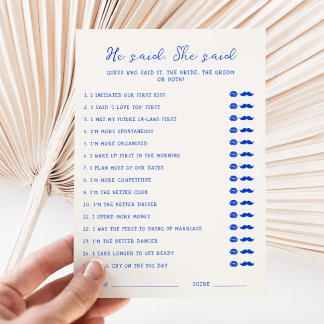 Handgeschriebenes Blau Er sagte, sie sagte Karte (Von Creator hochgeladen)