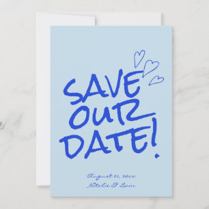 Handgeschriebenes Blue Bold Retro Einzigartige Mod Save The Date