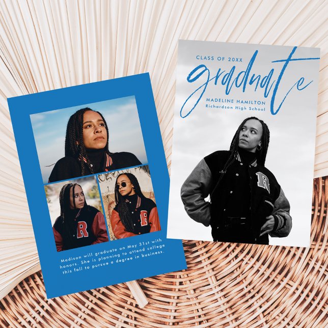 Handgeschriebenes Blue Brush Script 4 Foto Abschlu Ankündigung (Von Creator hochgeladen)