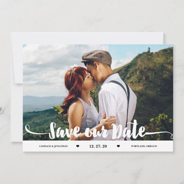Handgeschriebenes Brush-Script-Foto Save the Date (Vorderseite)