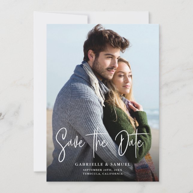 Handgeschriebenes Calligraphy 2-Foto Save the Date (Vorderseite)