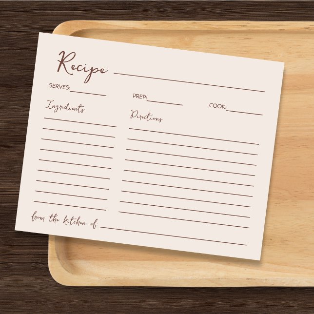 Handgeschriebenes Chic Brown Rezept für die Braut (Handwritten Chic Brown Recipe For The Bride)