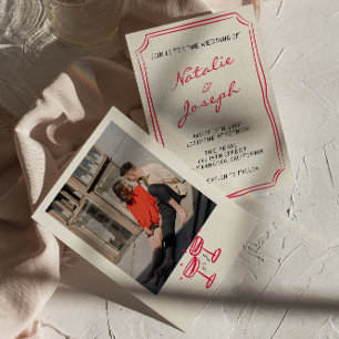 Handgeschriebenes, Gezeichnet Whimsical Retro Foto Einladung