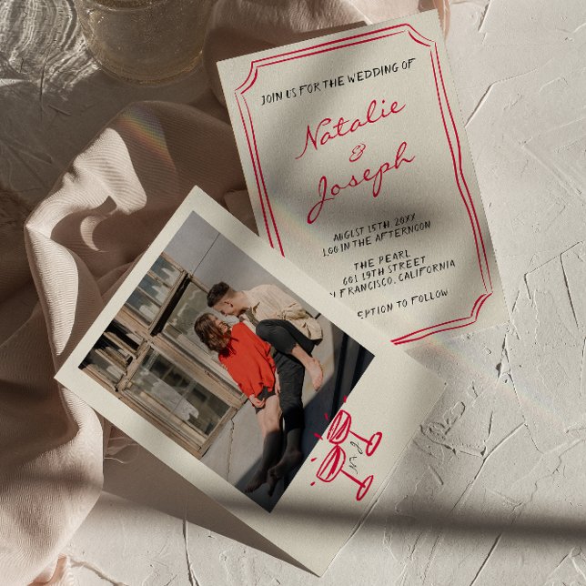 Handgeschriebenes, Gezeichnet Whimsical Retro Foto Einladung (Von Creator hochgeladen)