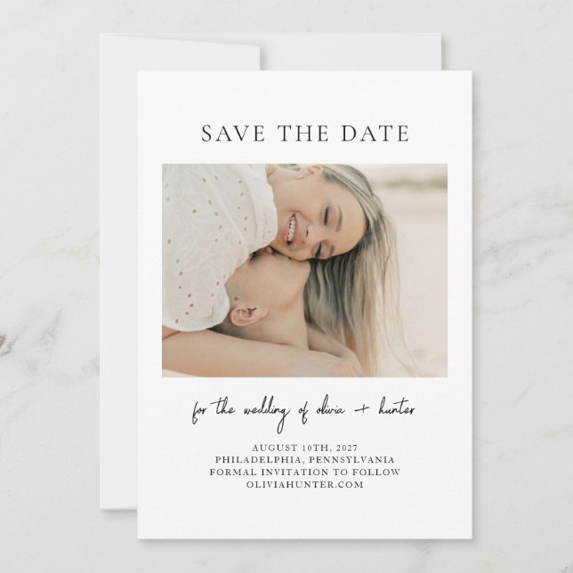 Handgeschriebenes Minimalistisches Foto Save The Date (Vorderseite)