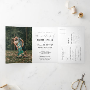 Handgeschriebenes minimalistisches Hochzeitsfest-F Dreifach Gefaltete Einladung