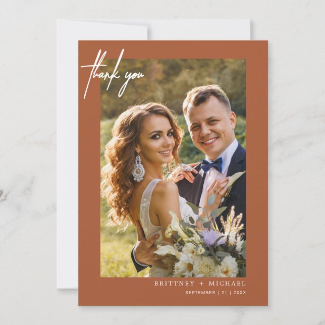 Handgeschriebenes modernes einfaches Foto Terracot Dankeskarte (Vorderseite)