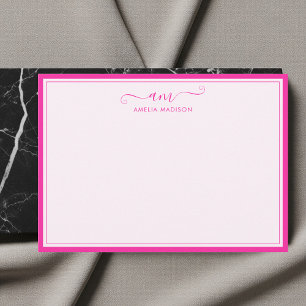 Handgeschriebenes Monogramm Lebendiges Rosa Mitteilungskarte