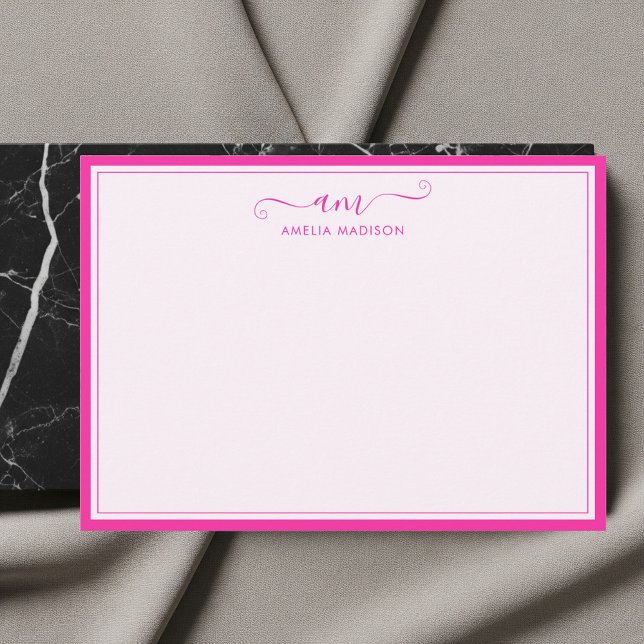 Handgeschriebenes Monogramm Lebendiges Rosa Mitteilungskarte (Von Creator hochgeladen)