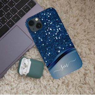 Handgeschriebenes Monogramm Navy Blau Metallglitte iPhone 12 Hülle