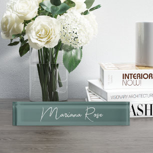 Handgeschriebenes Moss Green Elegant-Skript Namensplakette