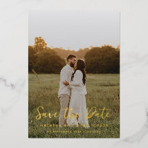 Handgeschriebenes Overlay-Foto Save the Date Gold