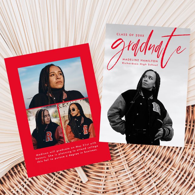 Handgeschriebenes Red Brush Script 4 Foto Abschlus Ankündigung (Von Creator hochgeladen)