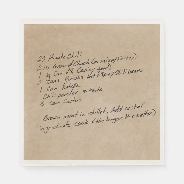 Handgeschriebenes Rezept Family - Benutzerdefinier Serviette (Vorderseite)