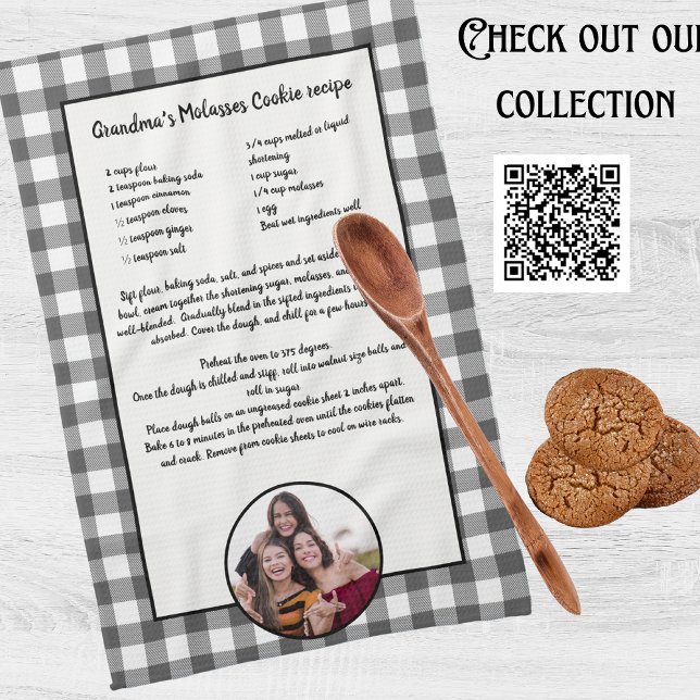 Handgeschriebenes Rezept Grau Kariertes Foto Geschirrtuch (Von Creator hochgeladen)